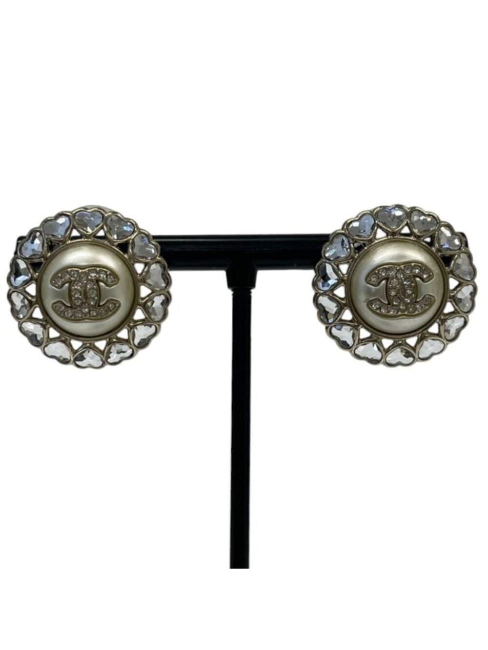 Chanel Heart Bijou CC Logo Pearl Earrings Champagne Gold